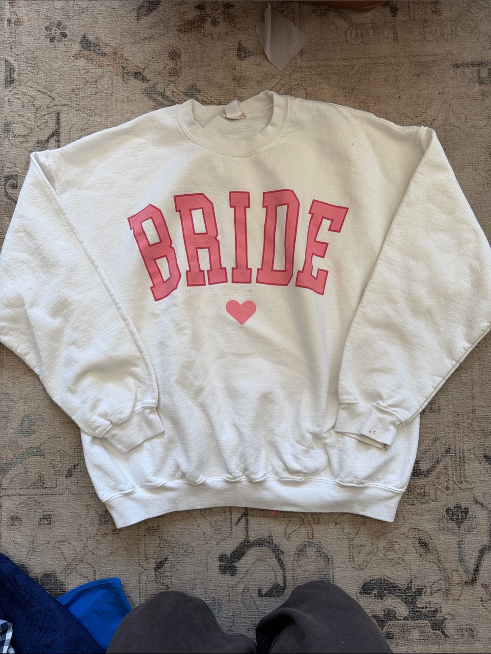 White BRIDE Crewneck Sweatshirt with Pink Lettering